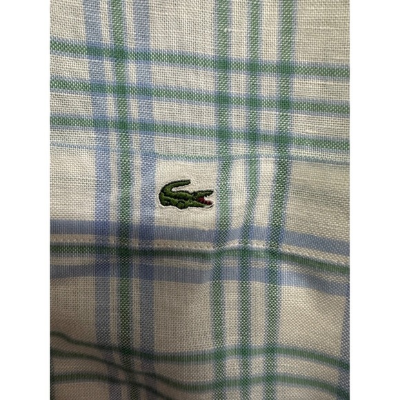 Lacoste Size 44 Men's Casual Shirt Plaid Check Long Sleeve Authentic Blue White - Picture 4 of 5